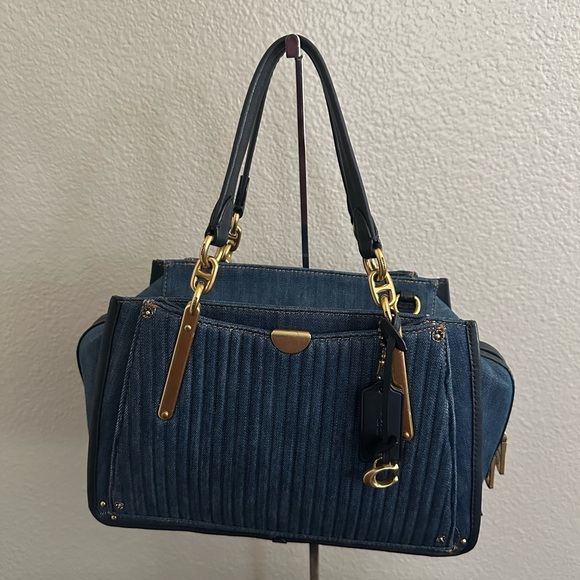 Authentic Coach Quilted Denim Leather Trim Dreamer Satchel - Picture 7 of 9
